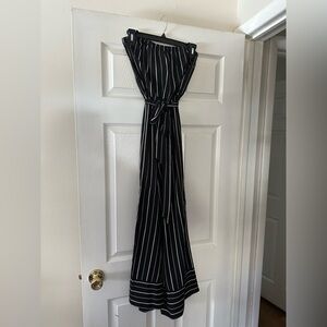 Aqua Black and White Pinstripe Jumpsuit